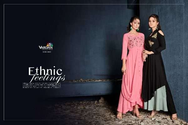 Vardan Designer Gulnaz Vol-1 6001 To 6008 Series Exclusive Rayon Long Kurtis Collection At Wholesale Price In Surat - Saidharanx 