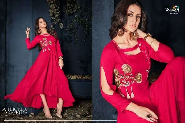 Vardan Designer Gulnaz Vol-1 6001 To 6008 Series Exclusive Rayon Long Kurtis Collection At Wholesale Price In Surat - Saidharanx 