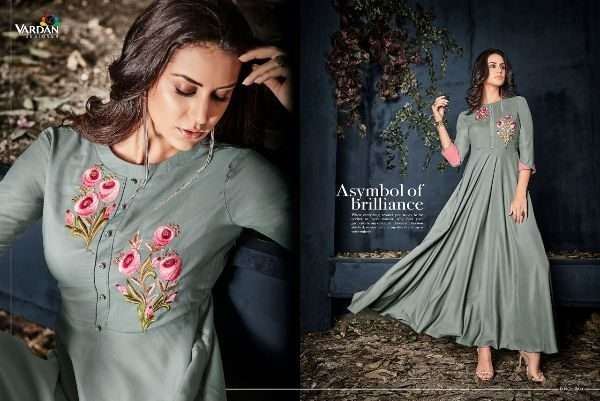 Vardan Designer Gulnaz Vol-1 6001 To 6008 Series Exclusive Rayon Long Kurtis Collection At Wholesale Price In Surat - Saidharanx 
