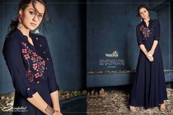 Vardan Designer Gulnaz Vol-1 6001 To 6008 Series Exclusive Rayon Long Kurtis Collection At Wholesale Price In Surat - Saidharanx 