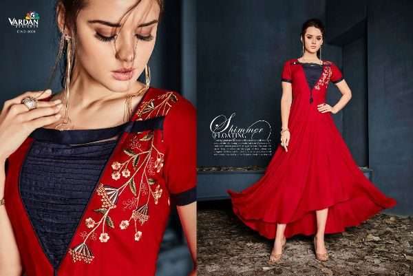 Vardan Designer Gulnaz Vol-1 6001 To 6008 Series Exclusive Rayon Long Kurtis Collection At Wholesale Price In Surat - Saidharanx 