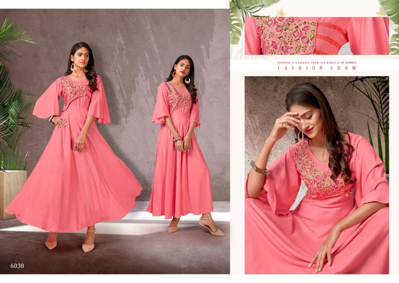 VARDAN FAME VOL 2 RAYON LONG GOWN STYLE KURTIS LATEST COLLECTION WHOLESALE RATE IB SURAT - SAIDHARANX 
