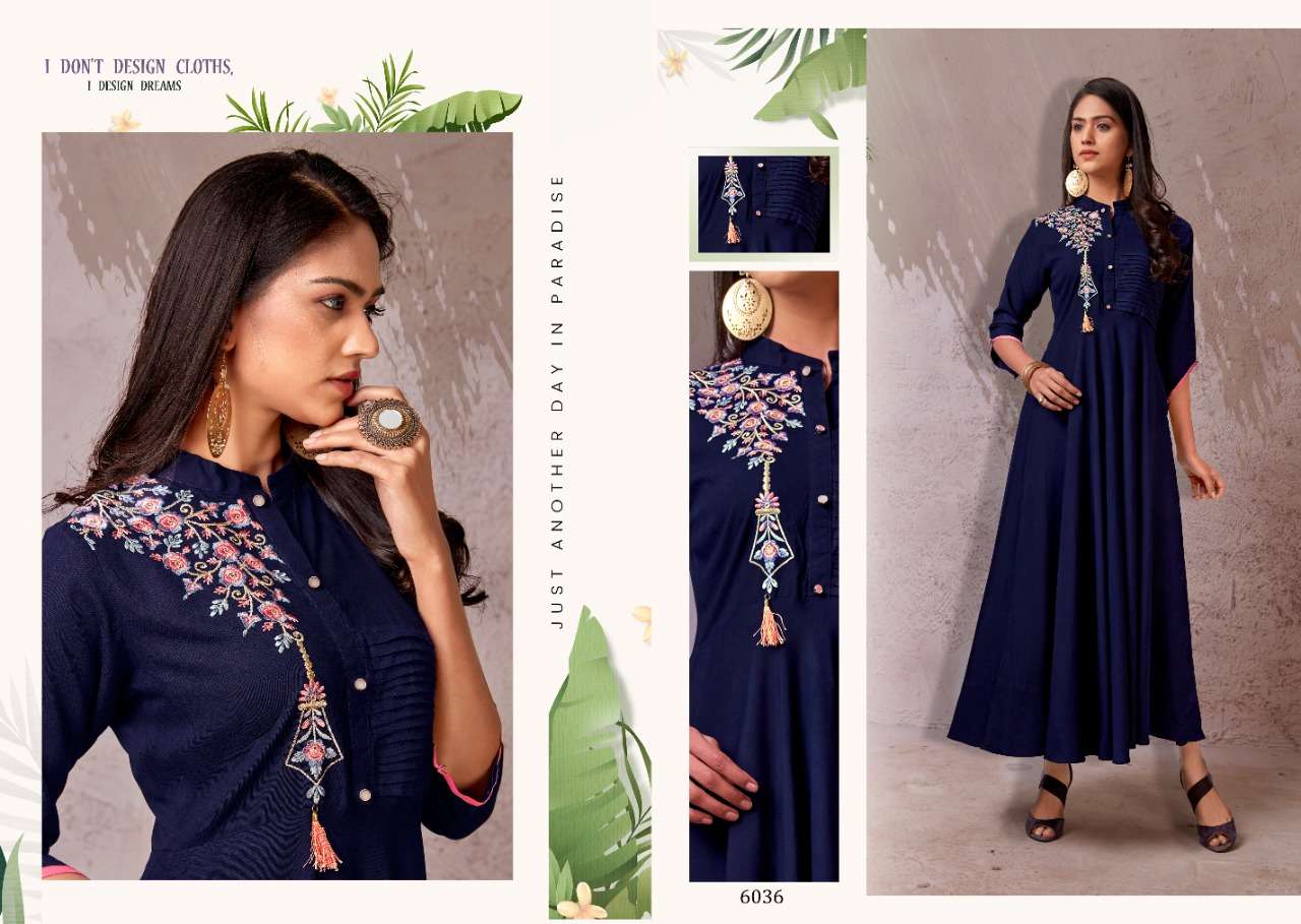 VARDAN FAME VOL 2 RAYON LONG GOWN STYLE KURTIS LATEST COLLECTION WHOLESALE RATE IB SURAT - SAIDHARANX 