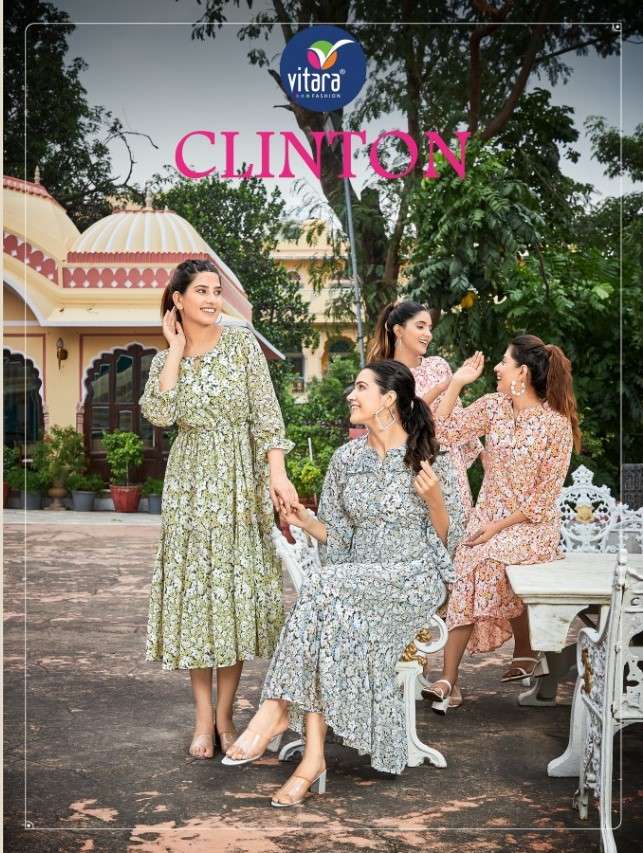 VITARA FASHION CLINTON GEORGETTE PRINTED LONG KURTI COLLECTION WHOLESALE RATE IN SURAT -  SAIDHARANX 