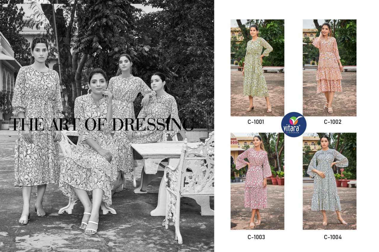 VITARA FASHION CLINTON GEORGETTE PRINTED LONG KURTI COLLECTION WHOLESALE RATE IN SURAT -  SAIDHARANX 
