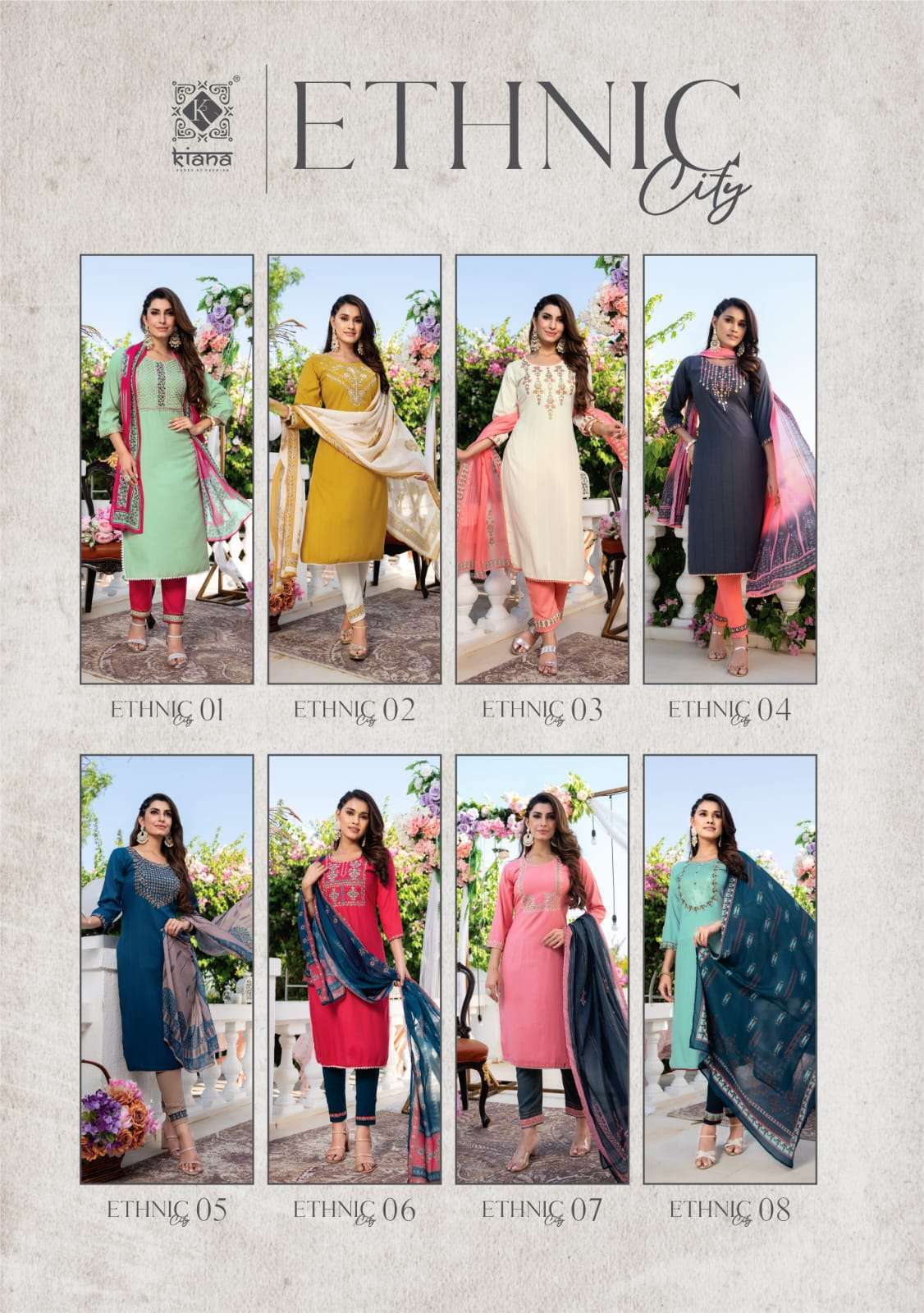 ETHNIC CITY BY KIANA 01 TO 08 SERIES VISCOSE FULL STICHED SALWAR SUITS WHOLESALE RATE IN SURAT - SAIDHARANX 