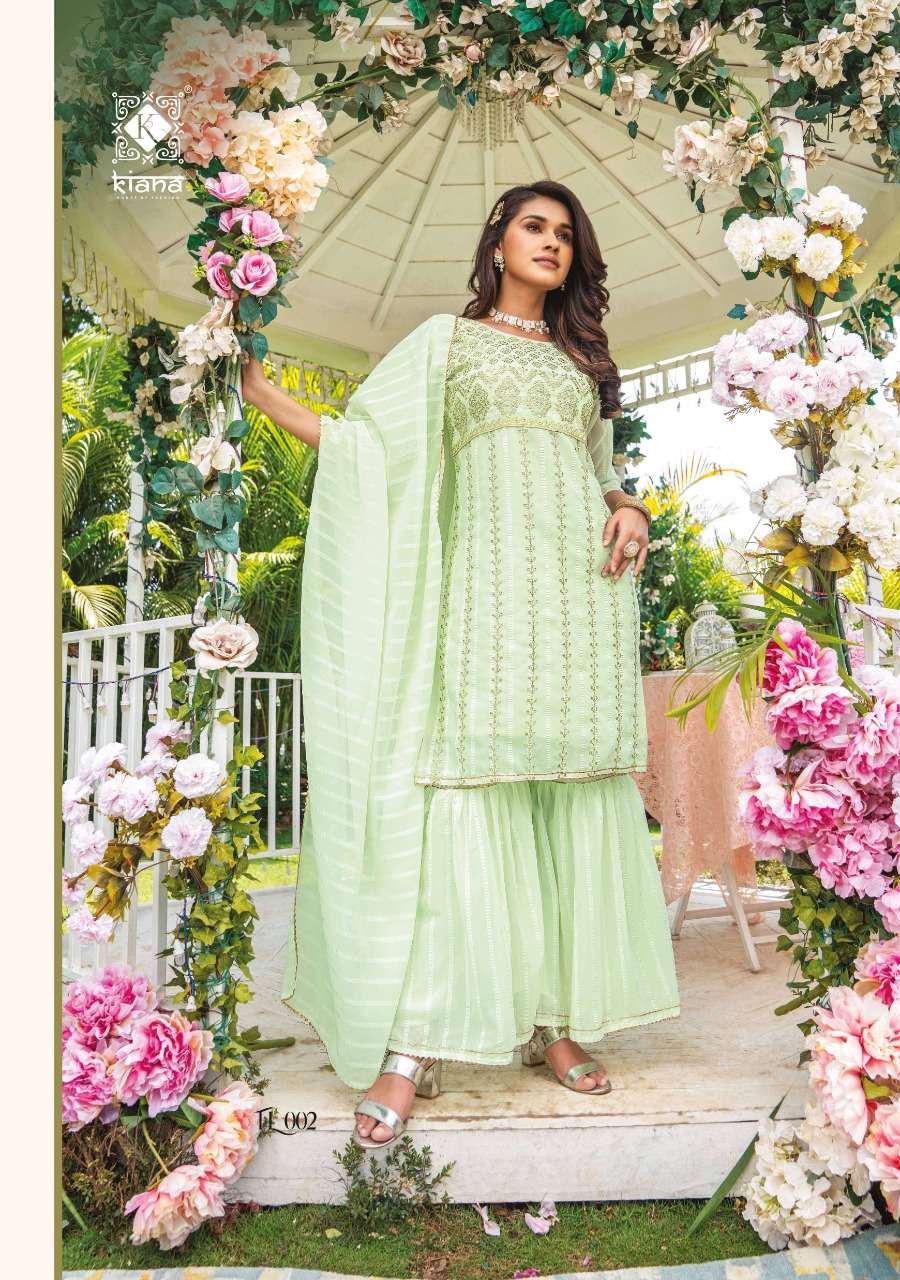 KIANA PRESENT FASHION LUXURIOUS READY TO FESTIVE WEAR SHARARA STYLE DESIGNER SUITS IN WHOLESALE RATE IN SURAT - SAIDHARANX 