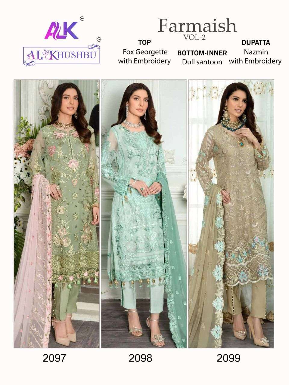 Al Khushbu By Farmaish Vol-2 2097-2099 Series Designer Pakisatni Salwar Kameez Online Wholesaler Best Rate Surat - SaiDharaNx