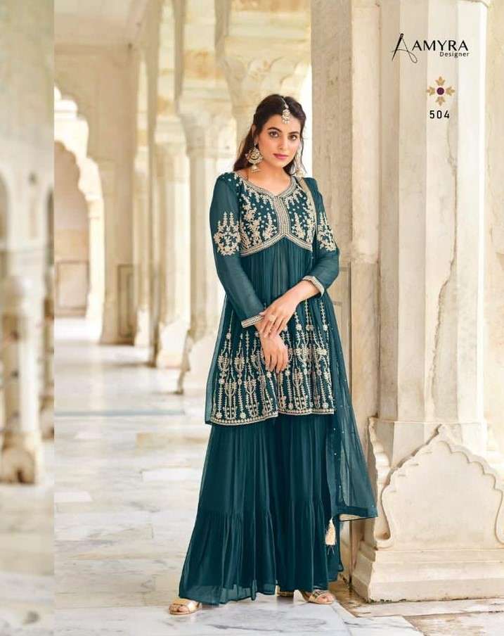 Amyra Designer Florence Heavy Real Georgette Designer Suit (4 Pcs Set) Wholesale Rate In Surat - SaiDharaNx 