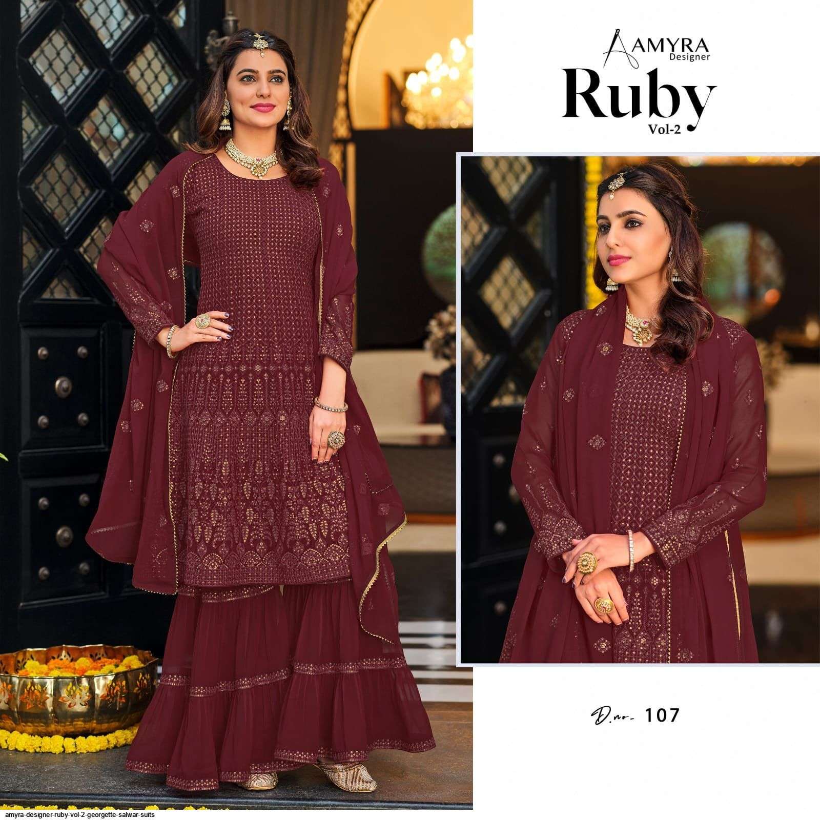 AMYRA DESIGNER RUBY VOL 2 GEORGETTE SALWAR SUITS WHOLESALE RATE IN SURAT - SAIDHARANX 
