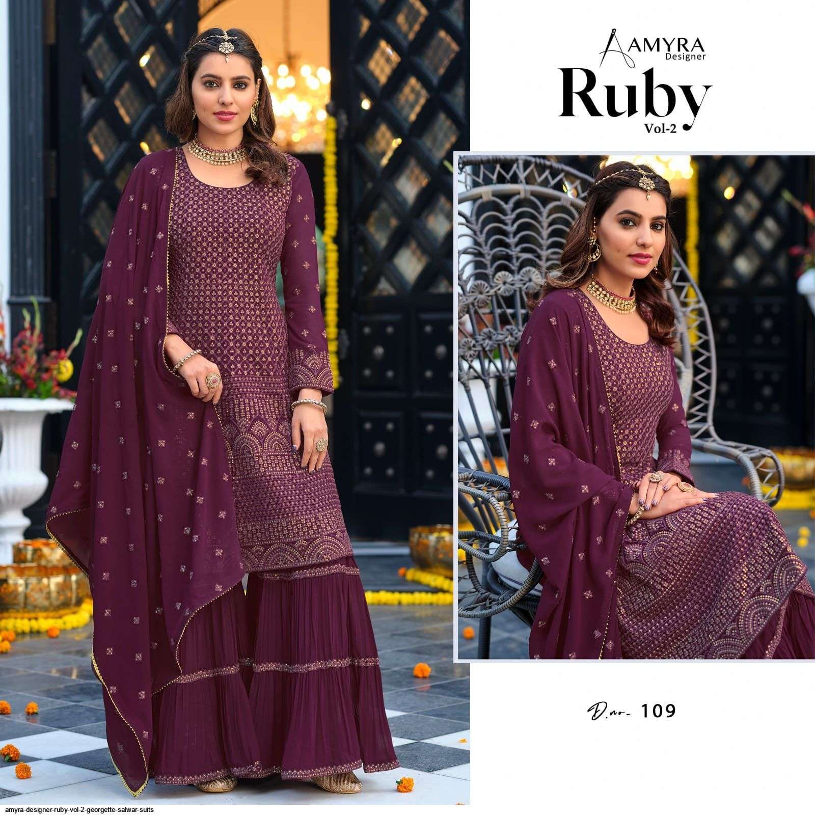 AMYRA DESIGNER RUBY VOL 2 GEORGETTE SALWAR SUITS WHOLESALE RATE IN SURAT - SAIDHARANX 