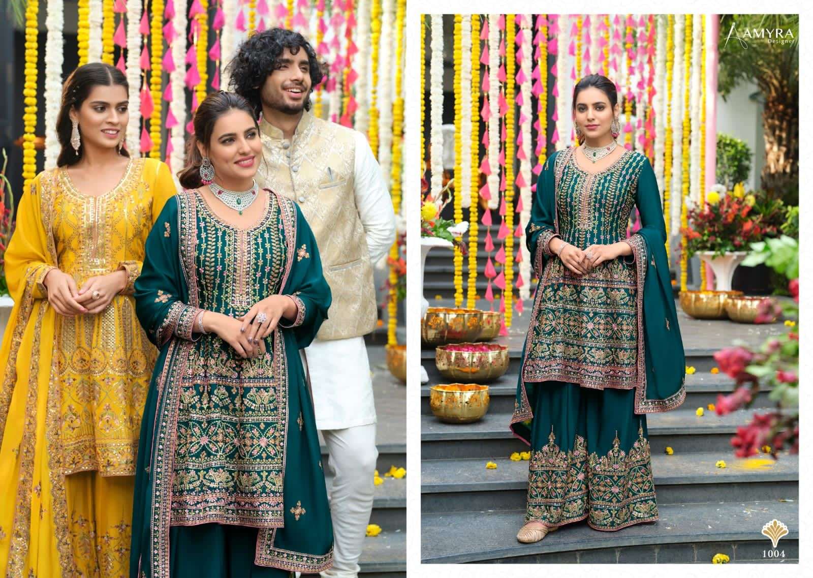  ANAMIKA BY AMYRA DESIGNER 1001 TO 1004 SERIES CHINON HEAVY EMBROIDERY DRESSES WHOLESALE RATE IN SURAT - SAIDHARANX 