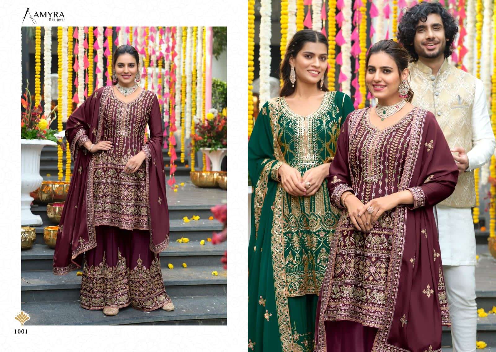   ANAMIKA BY AMYRA DESIGNER 1001 TO 1004 SERIES CHINON HEAVY EMBROIDERY DRESSES WHOLESALE RATE IN SURAT - SAIDHARANX 