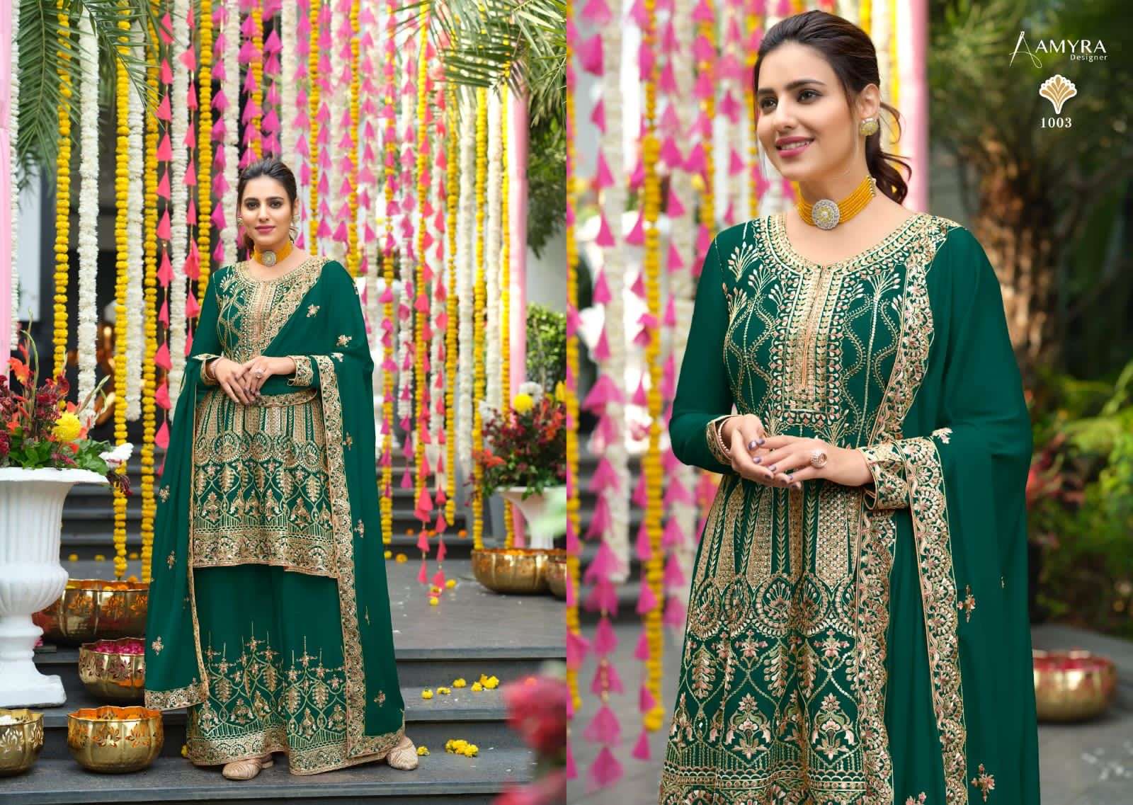   ANAMIKA BY AMYRA DESIGNER 1001 TO 1004 SERIES CHINON HEAVY EMBROIDERY DRESSES WHOLESALE RATE IN SURAT - SAIDHARANX 