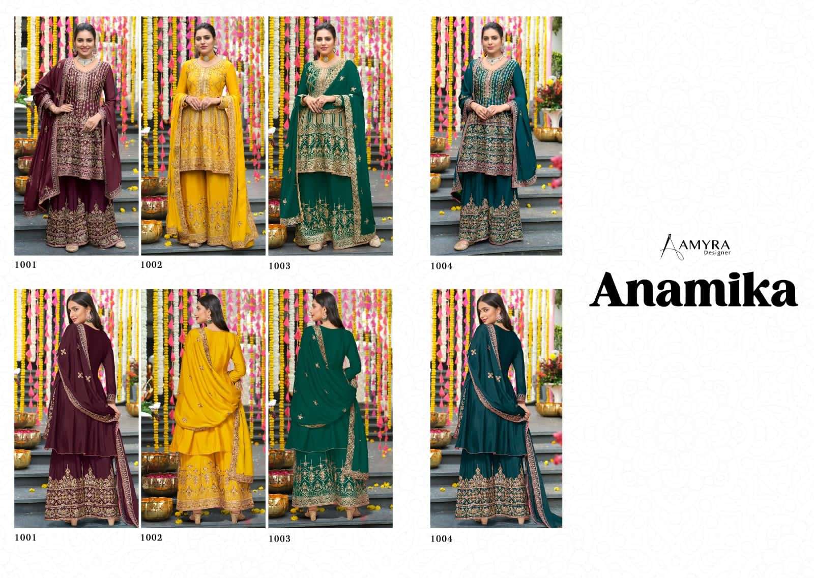   ANAMIKA BY AMYRA DESIGNER 1001 TO 1004 SERIES CHINON HEAVY EMBROIDERY DRESSES WHOLESALE RATE IN SURAT - SAIDHARANX 