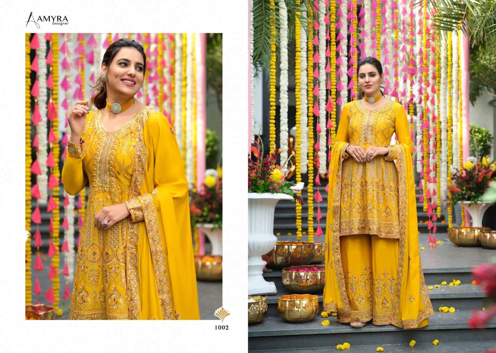   ANAMIKA BY AMYRA DESIGNER 1001 TO 1004 SERIES CHINON HEAVY EMBROIDERY DRESSES WHOLESALE RATE IN SURAT - SAIDHARANX 
