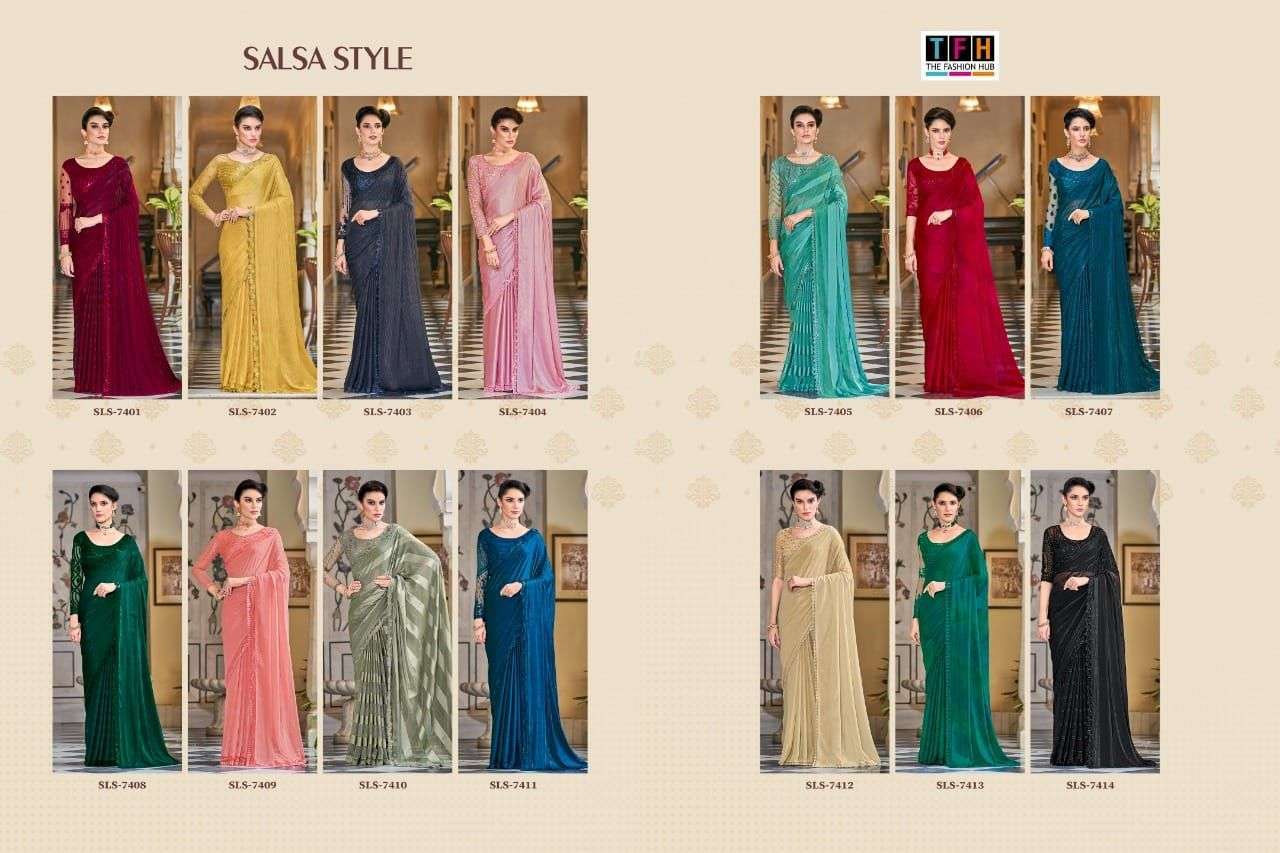  SALSA STYLE BY TFH SILK EMBROIDERY DESIGNER SAREES WHOLESALE RATE IN SURAT - SAIDHARANX 