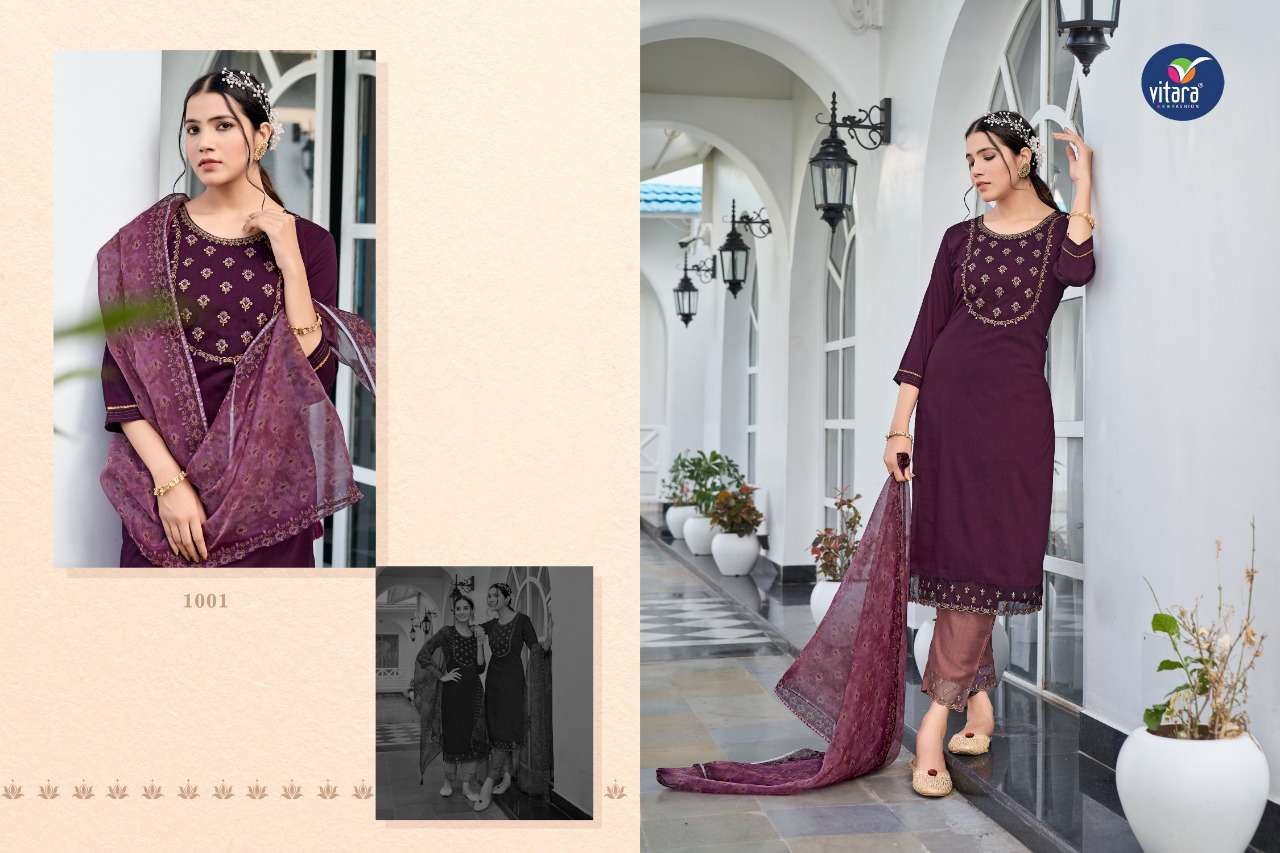 Vitara Fashion Marigold Suniyo Silk Ready Made Suits ( 4 Pcs Catalog ) Wholesale Rate In Surat - SaiDharaNx 