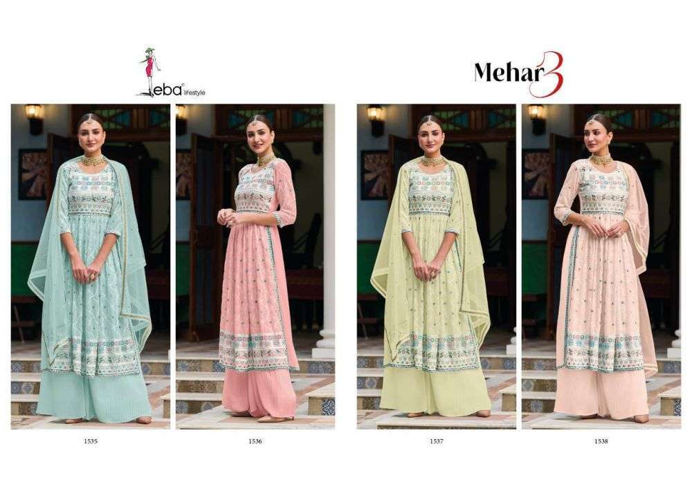 MEHAR VOL-3 BY EBA LIFESTYLE 1535 TO 1538 SERIES GEORGETTE FULL STICHED SALWAR SUITS WHOLESALE RATE IN SURAT - SAIDHARANX 