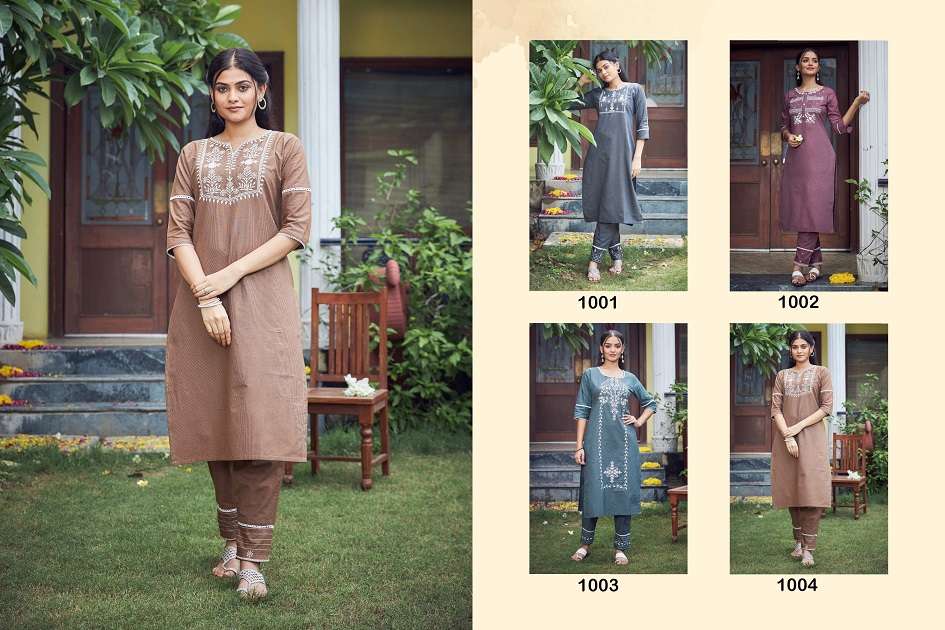 VITARA FASHION SIGNATURE Cotton Strip With Embroidery Kurtis ( 4 pcs Catalogue ) Wholesale Rate In Surat - SaiDharaNx