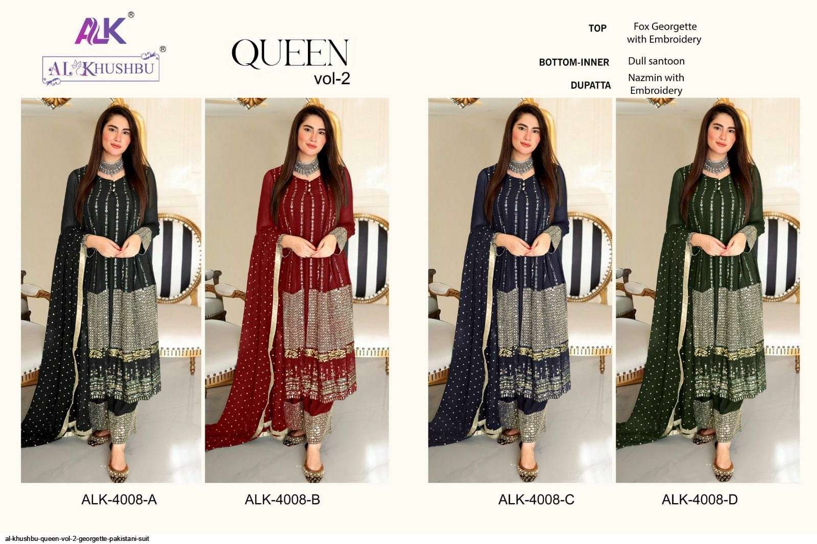 AL KHUSHBU QUEEN VOL 2 GEORGETTE PAKISTANI SUIT WHOLESALE RATE IN SURAT - SAIDHARANX 