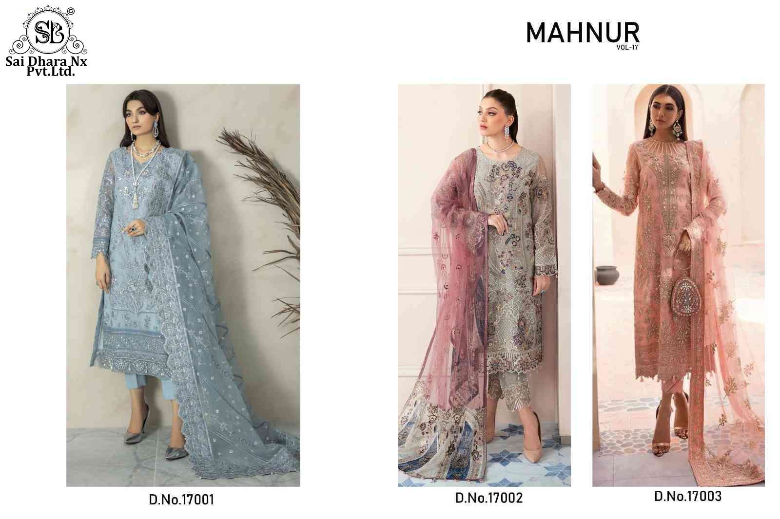 MAHNUR VOL-17 BY MAHNUR FASHION 17001 TO 17003 SERIES GEORGETTE PAKISTANI DRESSES WHOLESALE RATE IN SURAT - SAIDHRANX