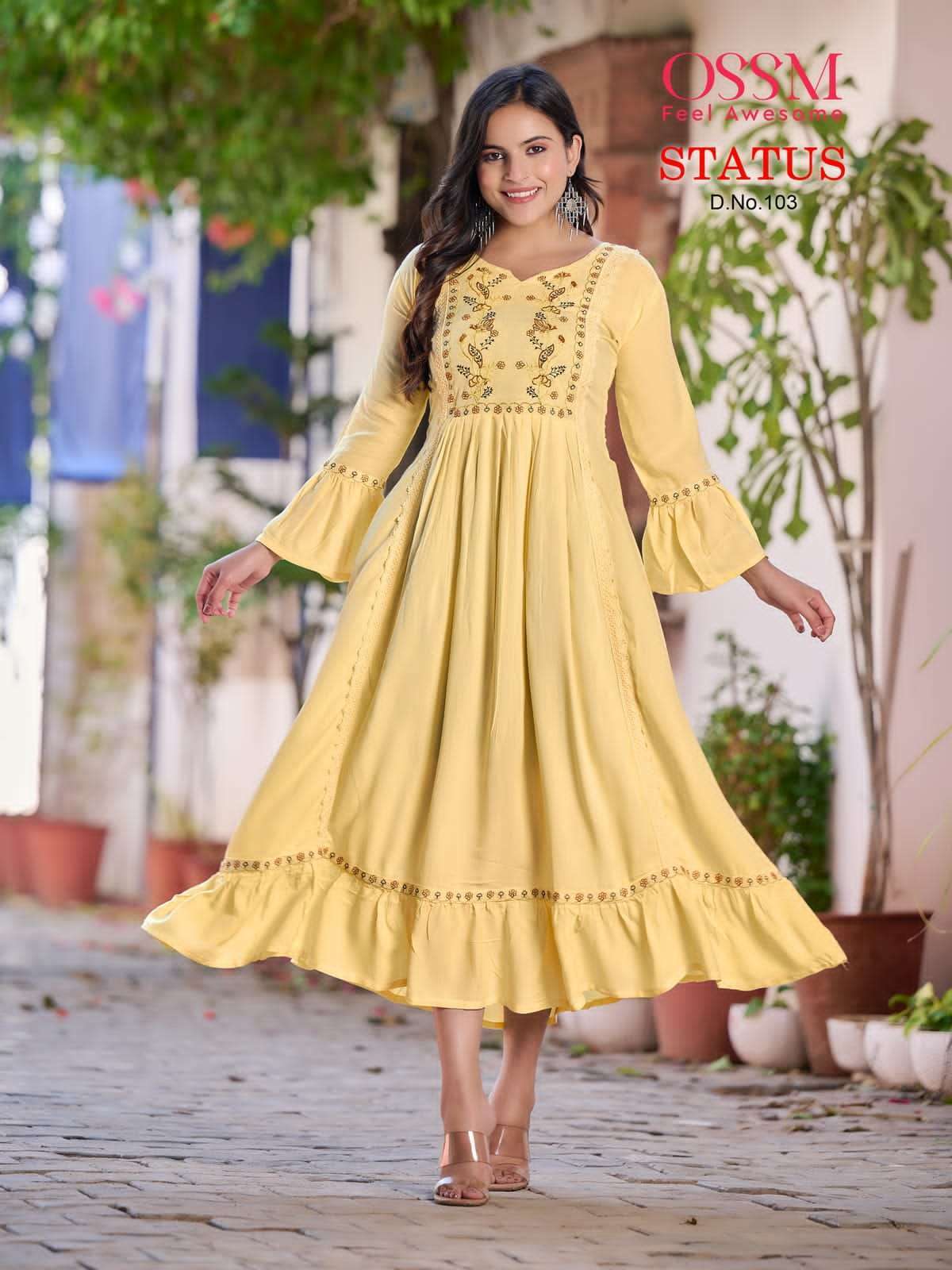 Ossm Status Vol 1 Series 101-106 Heavy Reyon Wrinkle Slub Gown Wholesaler Rate in Surat - SaiDharaNx 