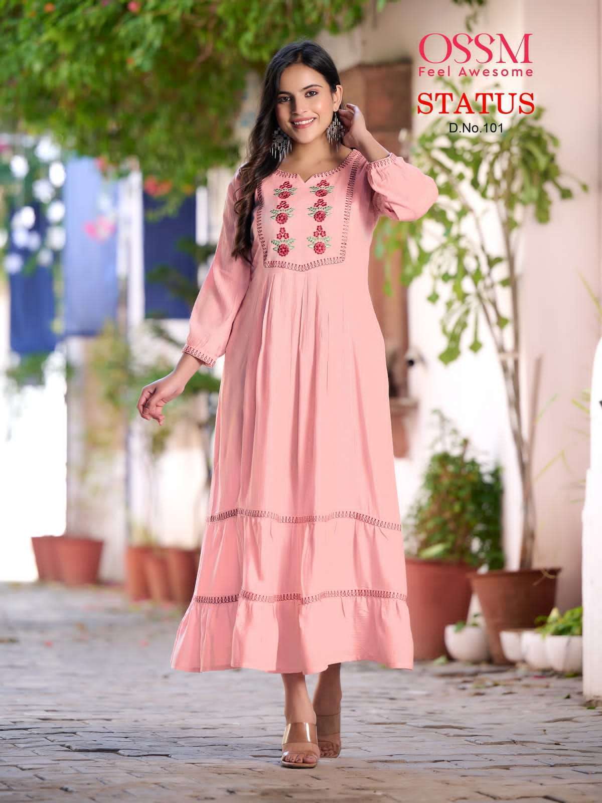 Ossm Status Vol 1 Series 101-106 Heavy Reyon Wrinkle Slub Gown Wholesaler Rate in Surat - SaiDharaNx 