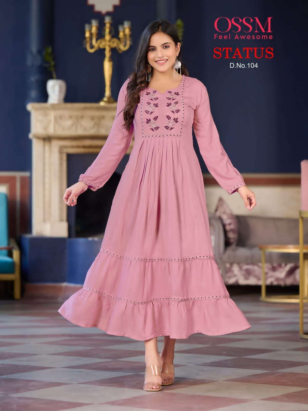 Ossm Status Vol 1 Series 101-106 Heavy Reyon Wrinkle Slub Gown Wholesaler Rate in Surat - SaiDharaNx 