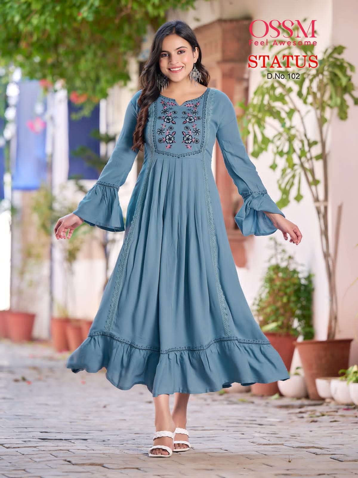 Ossm Status Vol 1 Series 101-106 Heavy Reyon Wrinkle Slub Gown Wholesaler Rate in Surat - SaiDharaNx 