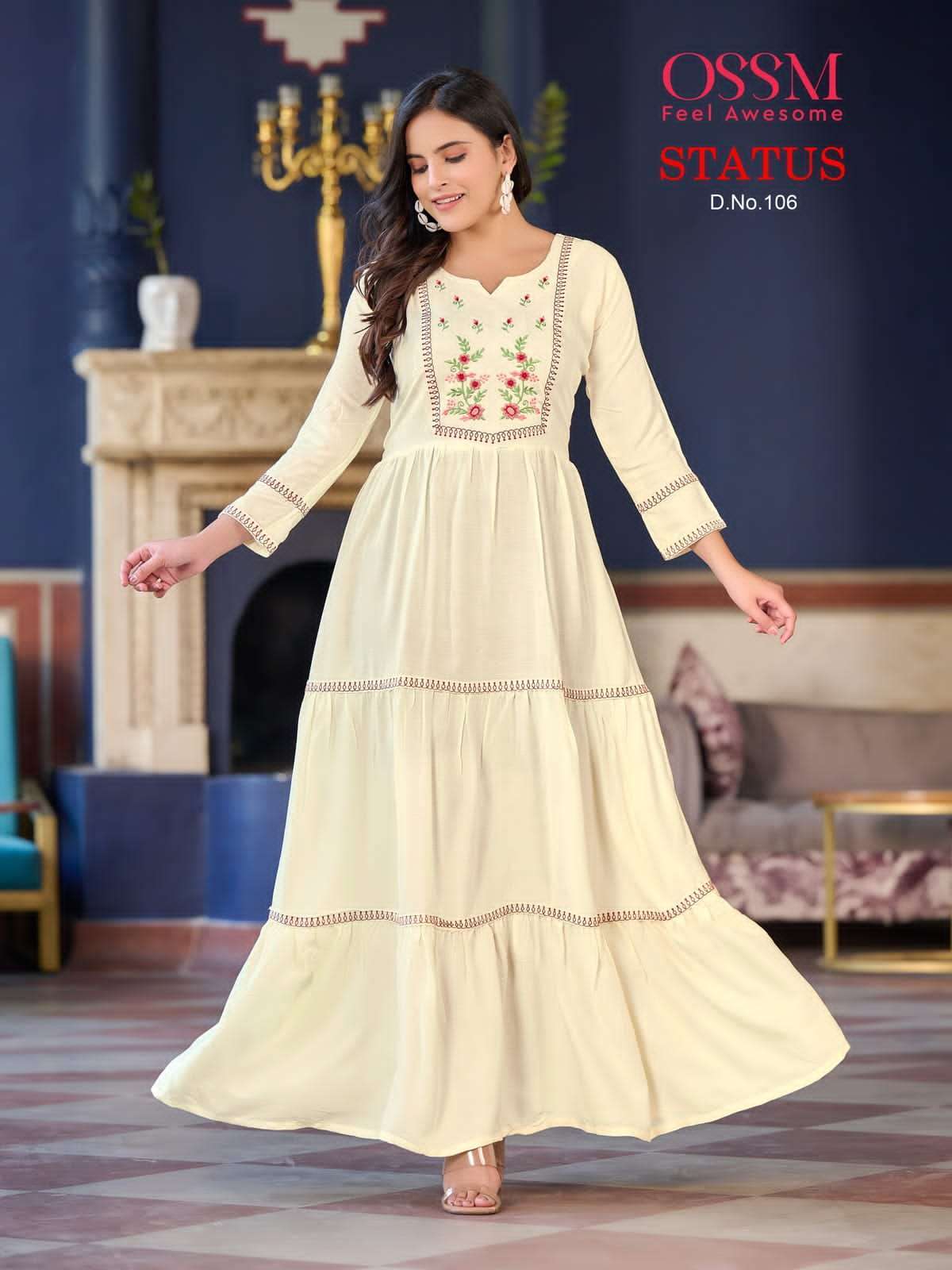 Ossm Status Vol 1 Series 101-106 Heavy Reyon Wrinkle Slub Gown Wholesaler Rate in Surat - SaiDharaNx 