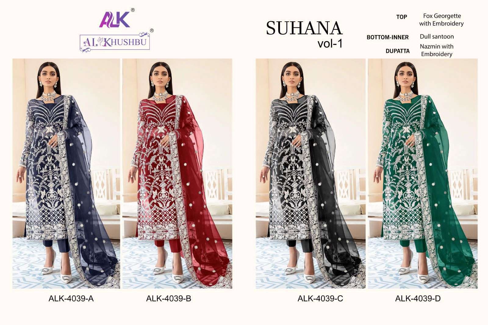 Suhana Vol-1 By Al Khushbu Georgette Heavy Embroidered Salwar Kameez Wholesale Rate In Surat - SaiDharaNx 