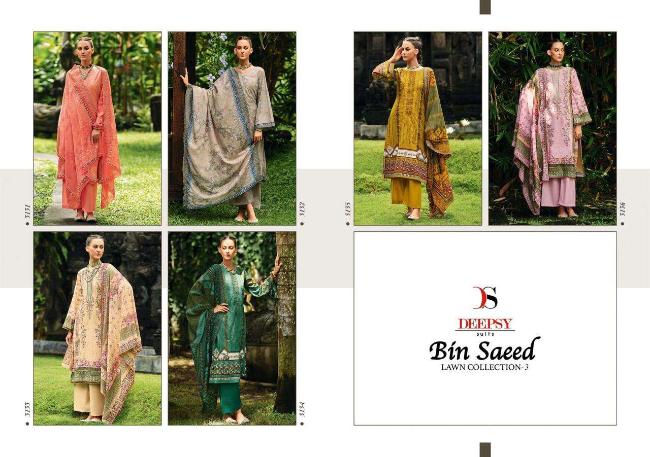 SAI DHARANX DEEPSY SUITS BIN SAEED LAWN COLLECTION VOL 3 COTTON EMBROIDERY DESIGNER SUITS WHOLESALER  SAI DHARANX _ SURAT  