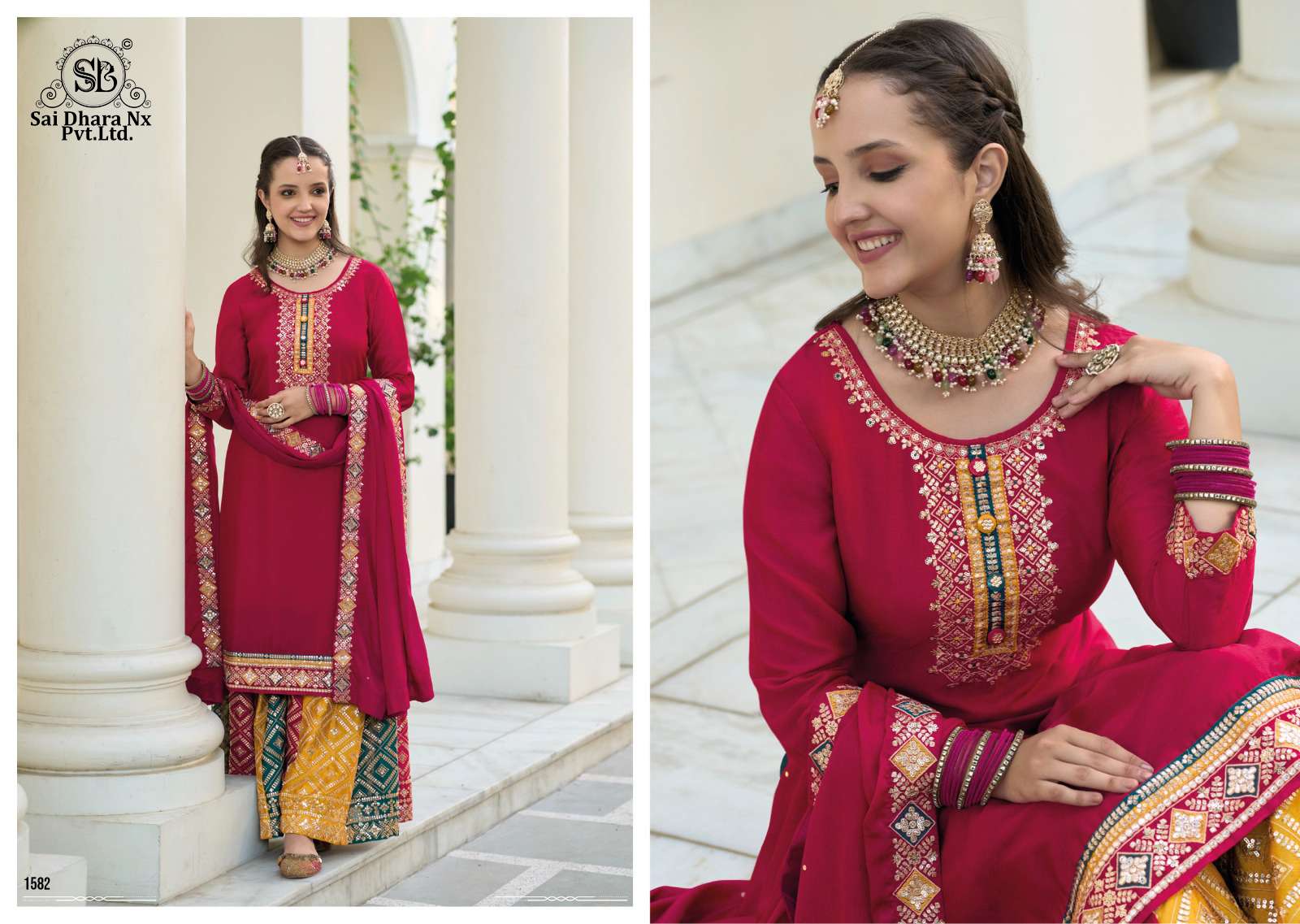 SAIDHARANX PRESENTS BALUMING CHINON WITH EMBROIDERY WORK SUIT WHOLESALE SHOP IN SURAT 