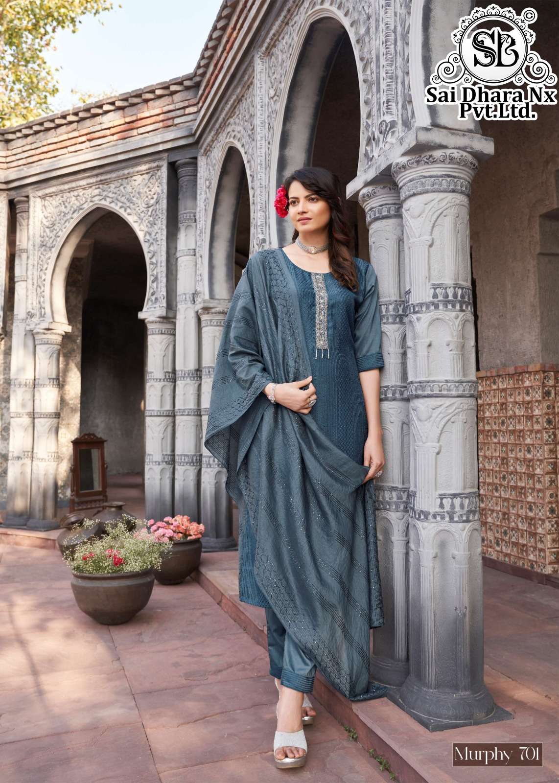 SAIDHARANX PRESENTS MURPHY 701 TO 704 SERIES CHINON SILK EMBROIDERY STITCHED DRESSES WHOLESALE SHOP IN SURAT.