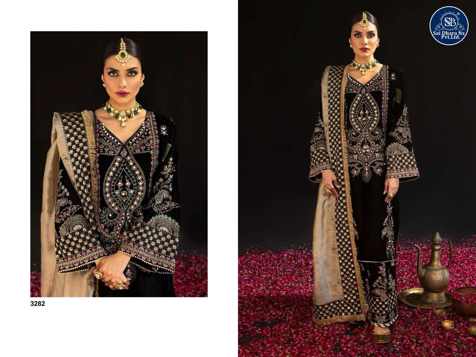 DEEPSY SUIT PRESENTS VELVET WITH HEAVY EMBROIDERY WORK PAKISTANI SUIT MATERIAL WHOLESALE SHOP IN SURAT - SaiDharaNx