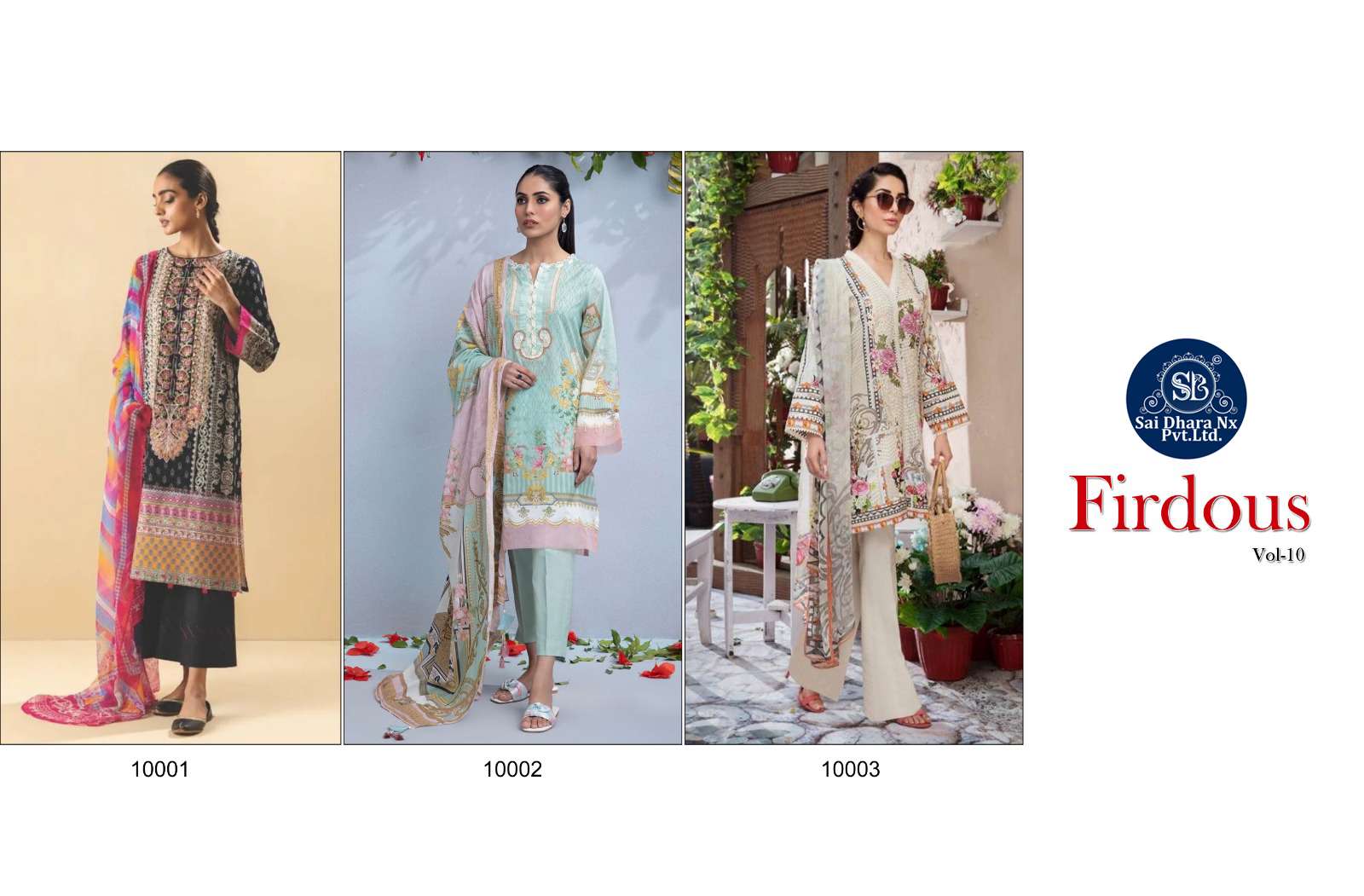 SHRADDHA DESIGNER PRESENTS FIRDOUS VOL-10 LAWN COTTON PRINTED WITH HEAVY EMBROIDERY PATCH PAKISTANI DRESS MATERIAL WHOLESALE SHOP IN SURAT - SaiDharaNx