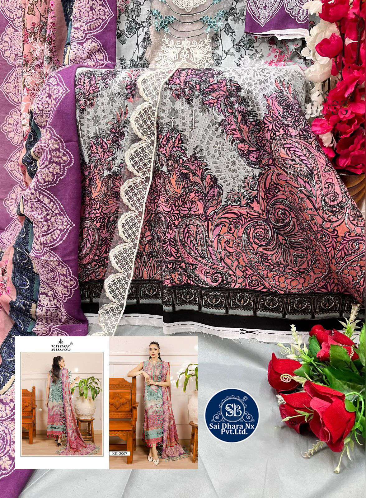 KROSS PRESENTS TOP PURE COTTON PRINT 3 PIECE PAKISTANI SUIT MATERIAL COLLECTION WHOLESALE SHOP IN SURAT - SaiDharaNx