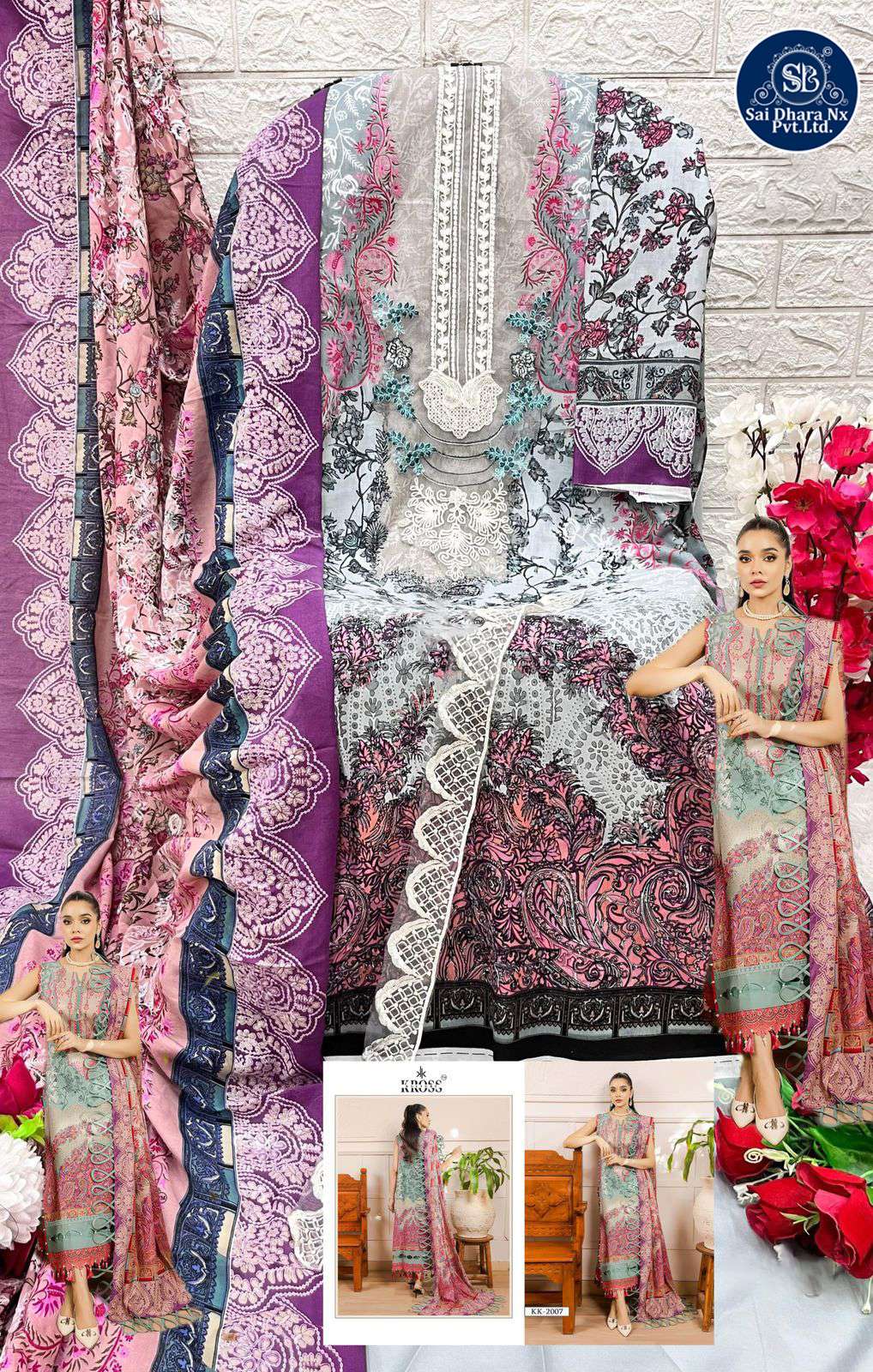 KROSS PRESENTS TOP PURE COTTON PRINT 3 PIECE PAKISTANI SUIT MATERIAL COLLECTION WHOLESALE SHOP IN SURAT - SaiDharaNx