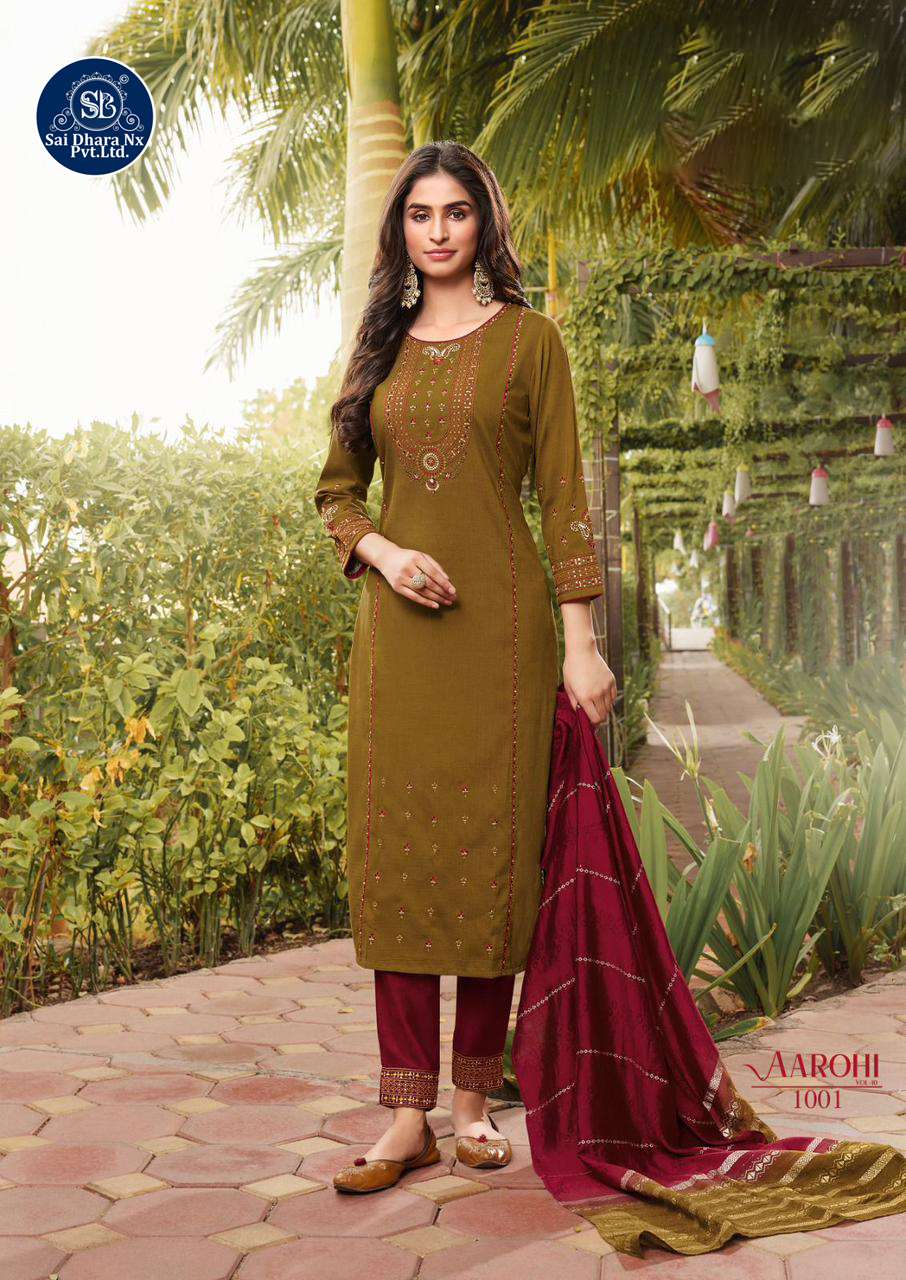 LADIES FLAVOUR PRESENTS AAROHI VOL 10 HEAVY CHINON BASED READYMADE FESTIVAL WEAR DRESS COLLECTION WHOLESALE SHOP IN SURAT - SaiDharaNx