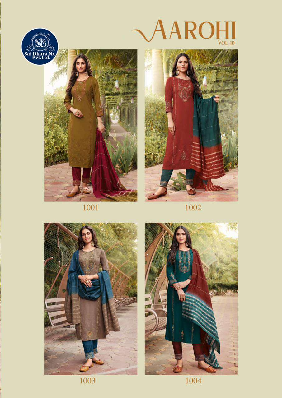 LADIES FLAVOUR PRESENTS AAROHI VOL 10 HEAVY CHINON BASED READYMADE FESTIVAL WEAR DRESS COLLECTION WHOLESALE SHOP IN SURAT - SaiDharaNx