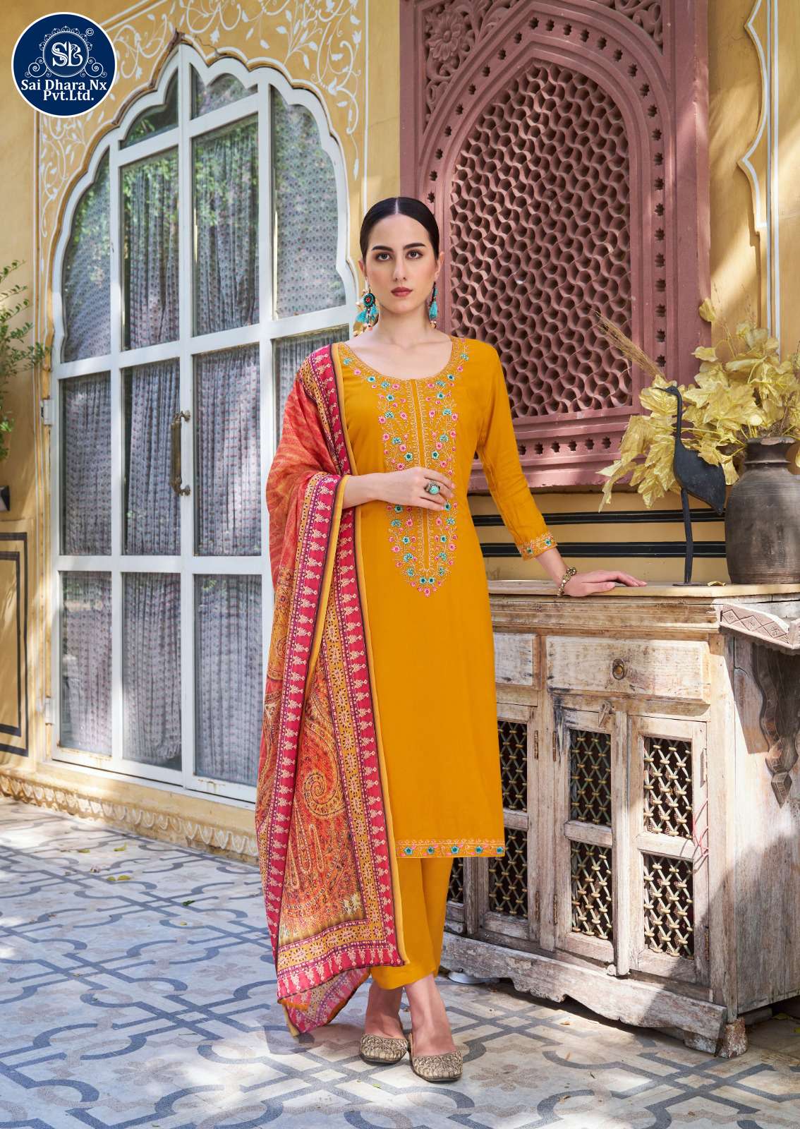 SAIDHARANX PRESENTS PURE VISCOSE BASED EMBROIDERY WORK DRESS MATERIAL WHOLESALE SHOP IN SURAT - SaiDharaNx