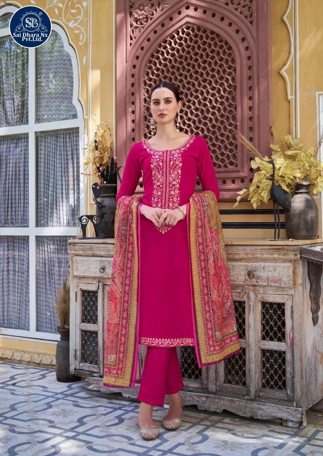 SAIDHARANX PRESENTS PURE VISCOSE BASED EMBROIDERY WORK DRESS MATERIAL WHOLESALE SHOP IN SURAT - SaiDharaNx