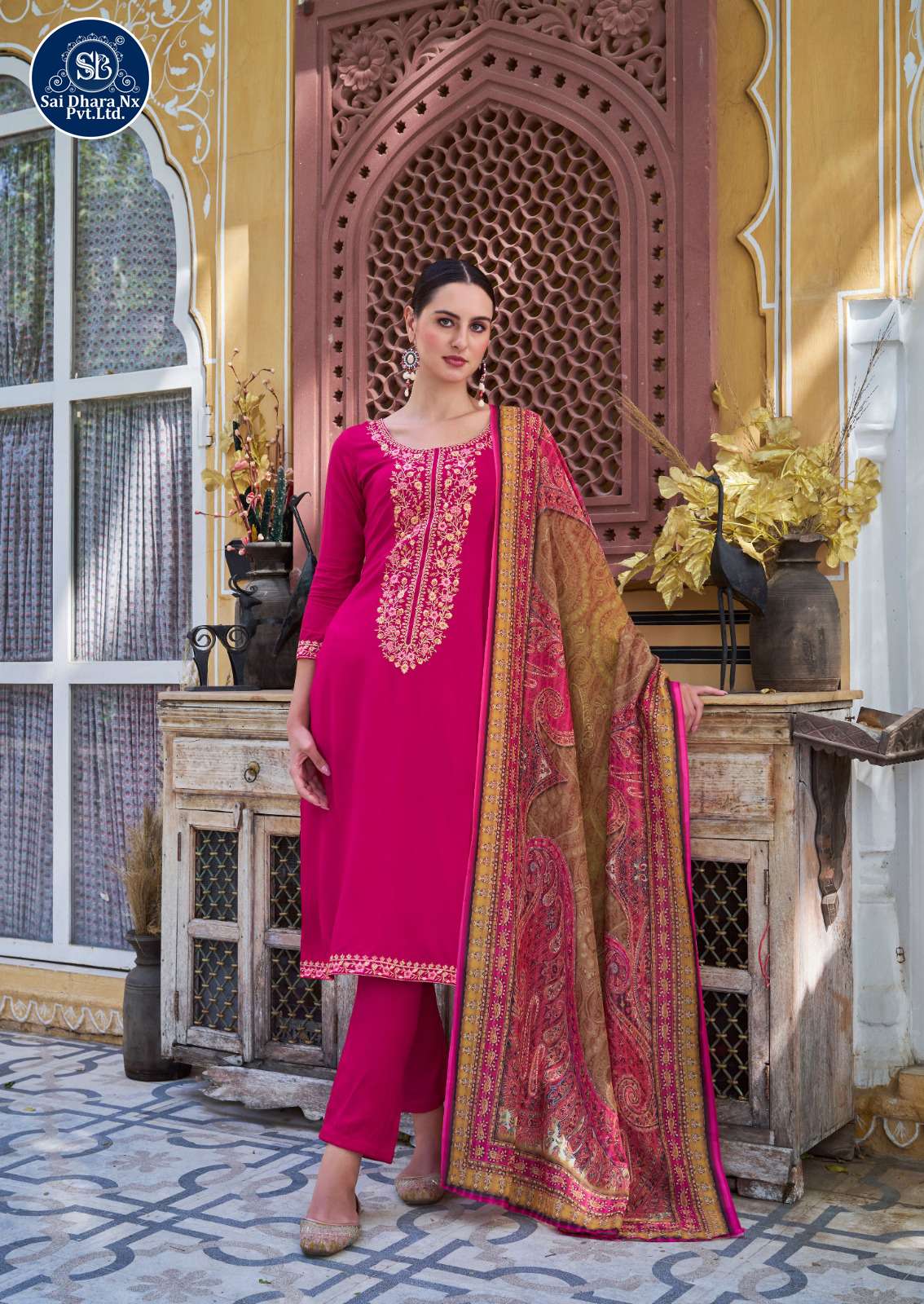 SAIDHARANX PRESENTS PURE VISCOSE BASED EMBROIDERY WORK DRESS MATERIAL WHOLESALE SHOP IN SURAT - SaiDharaNx