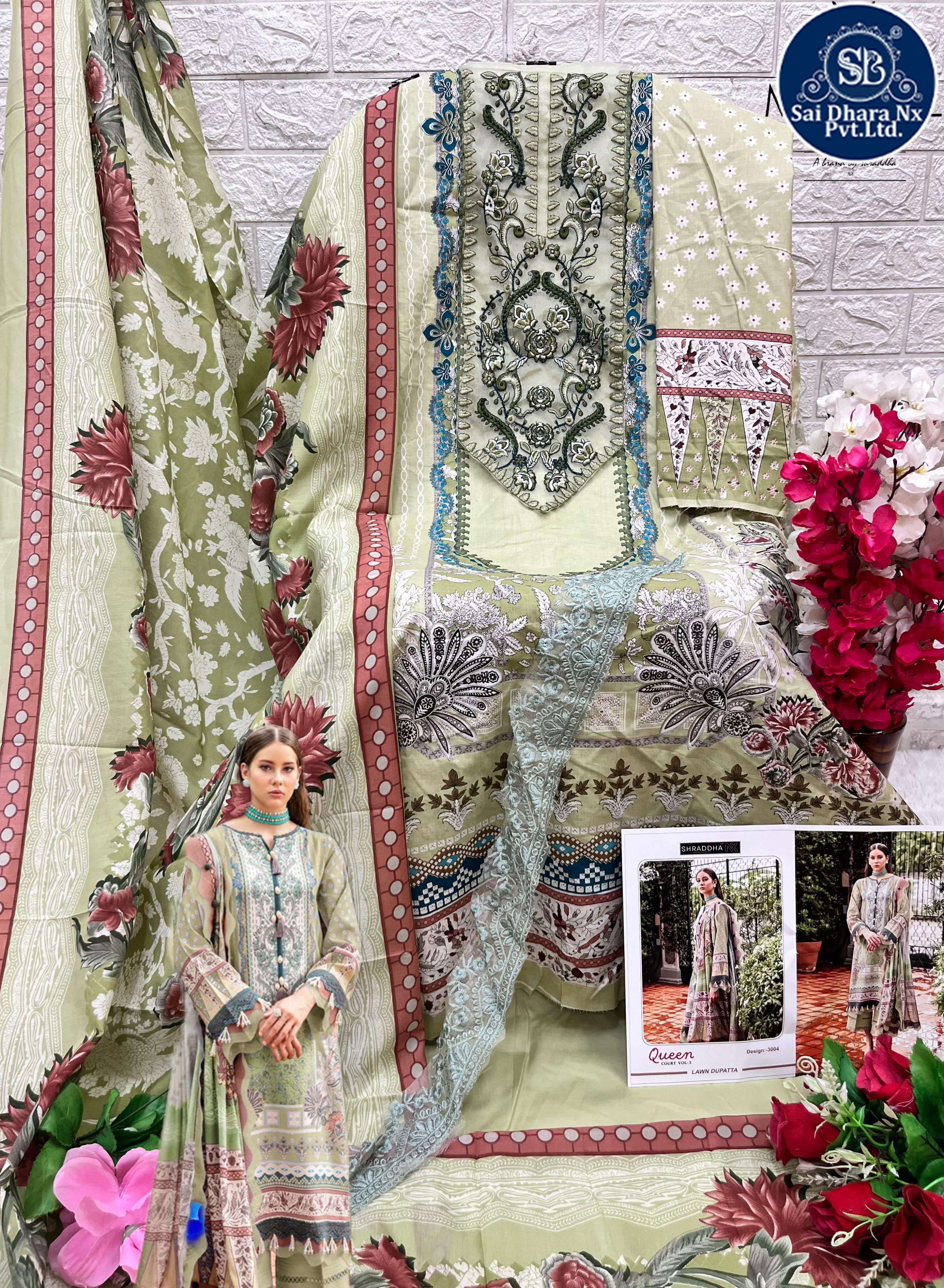MAHGUL PRESENTS LAWN COTTON PRINTED QUEEN QOURT PAKISTANI SUIT DRESS MATERIAL WHOLESALE SHOP IN SURAT - SaiDharaNx
