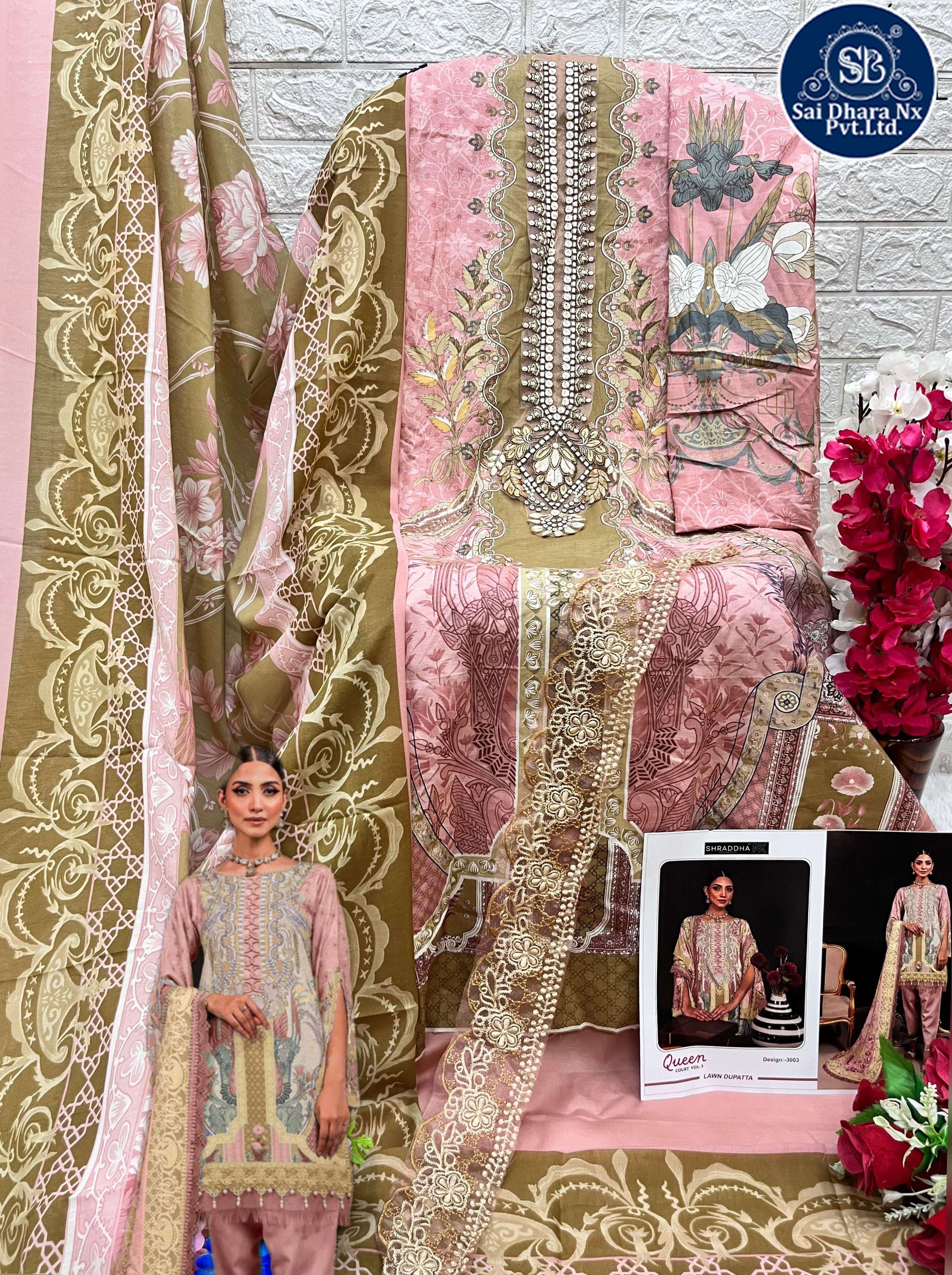 MAHGUL PRESENTS LAWN COTTON PRINTED QUEEN QOURT PAKISTANI SUIT DRESS MATERIAL WHOLESALE SHOP IN SURAT - SaiDharaNx