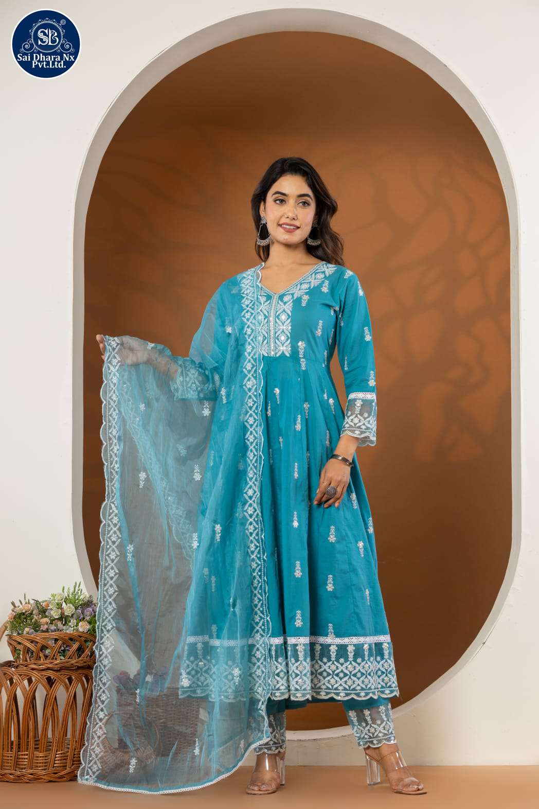 Pure Cotton Embroidery Blue Colour Readymade 3 Piece Combo Wholesale Collection In Surat