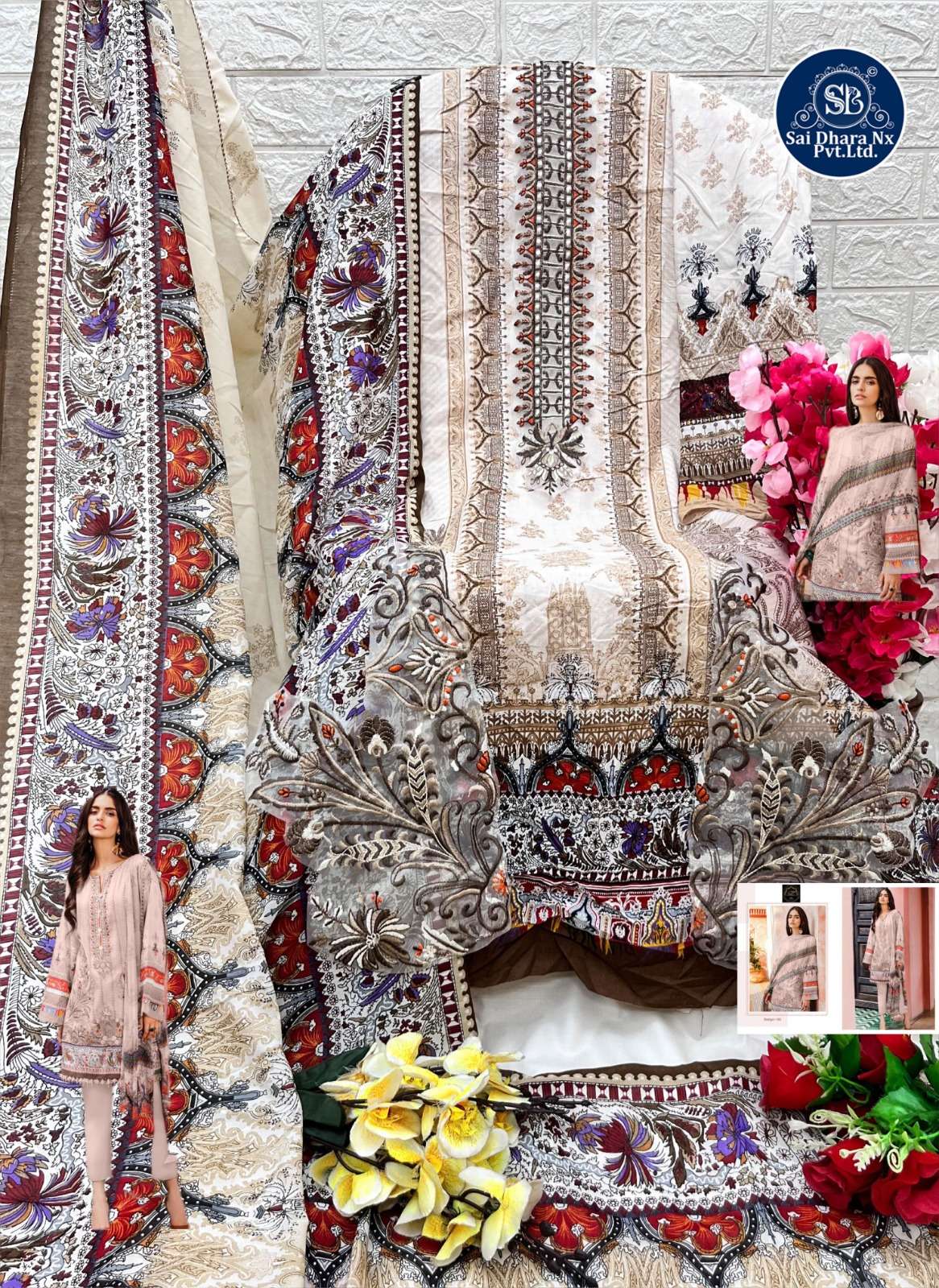 Saidharanx Presents Top Pure Cotton Heavy Work Latest 3 Piece Suit Material Wholesale Shop In Surat Saidharanx