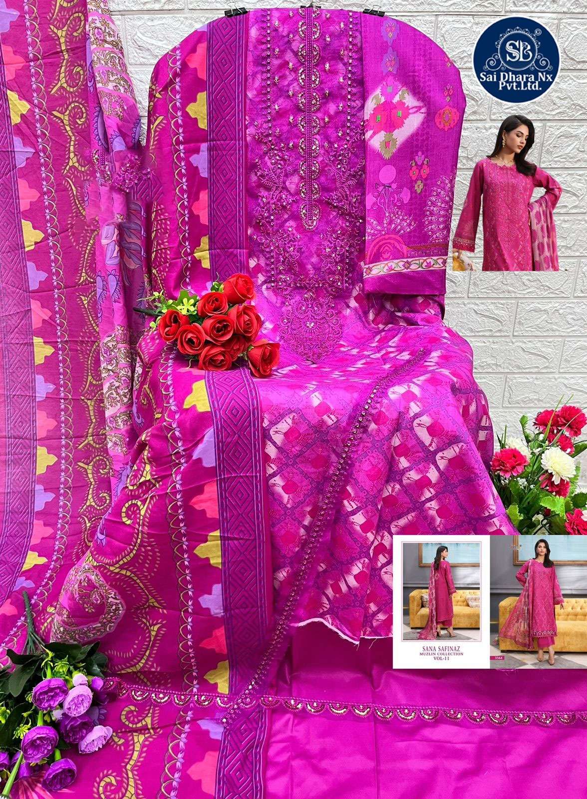 Saidharanx Presents Top Pure Cotton With Patches Embroidery Latest 3 Piece Suit Material Wholesale Shop In Surat - Saidharanx