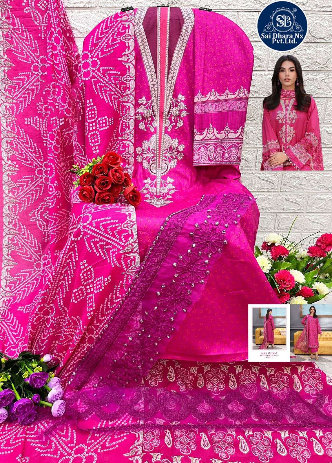 Saidharanx Presents Top Pure Cotton With Patches Embroidery Latest 3 Piece Suit Material Wholesale Shop In Surat - Saidharanx